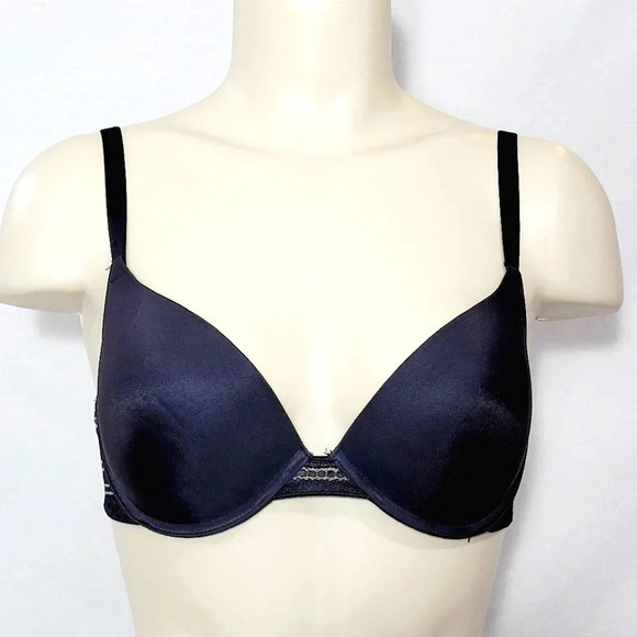 32D DKNY 458052 Autograph Stripe Custom Lift Underwire Bra Black ‎ New with Tags - Picture 1 of 4